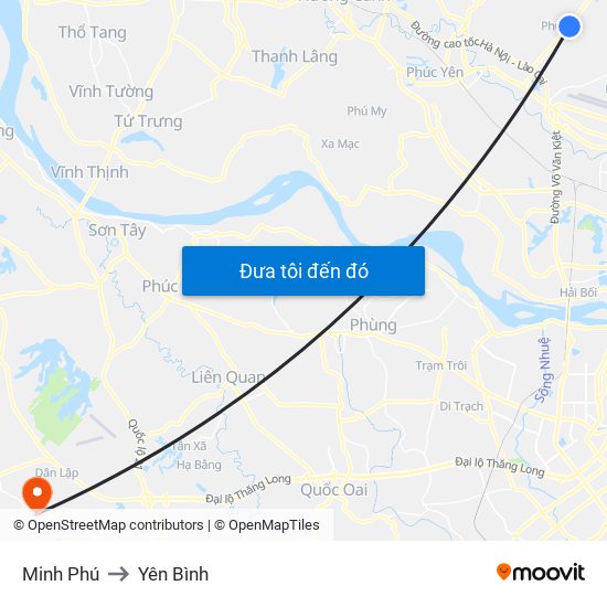 Minh Phú to Yên Bình map