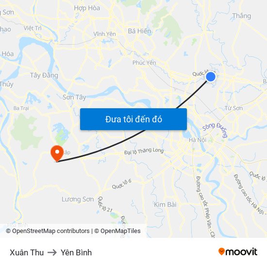 Xuân Thu to Yên Bình map