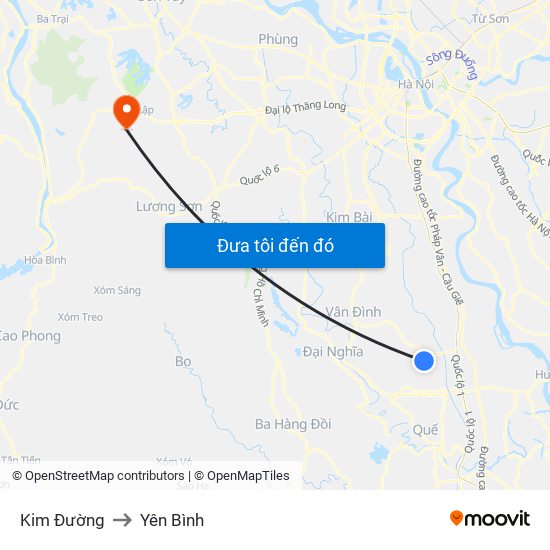 Kim Đường to Yên Bình map