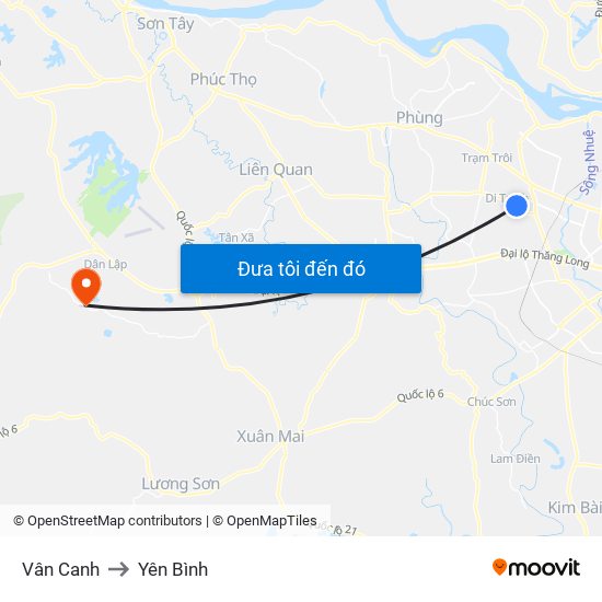 Vân Canh to Yên Bình map