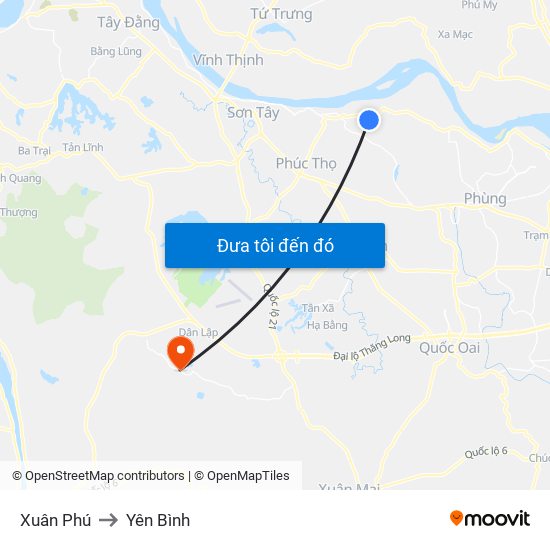 Xuân Phú to Yên Bình map