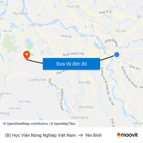 (B) Học Viện Nông Nghiệp Việt Nam to Yên Bình map