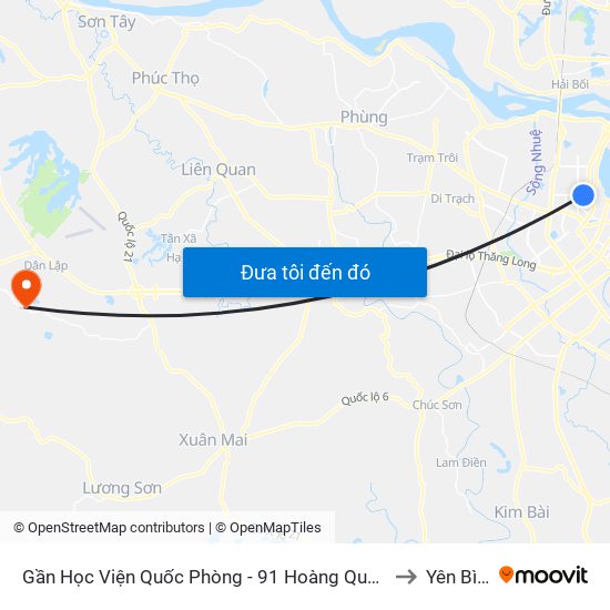 Gần Học Viện Quốc Phòng - 91 Hoàng Quốc Việt to Yên Bình map