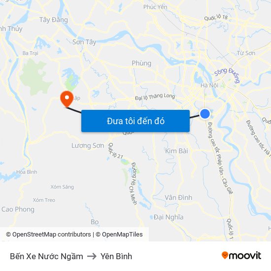 Bến Xe Nước Ngầm to Yên Bình map