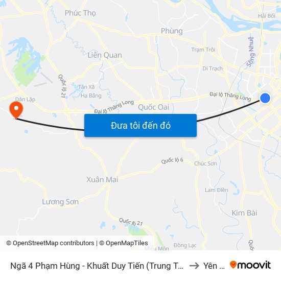 Ngã 4 Phạm Hùng - Khuất Duy Tiến (Trung Tâm Hội Nghị Quốc Gia) to Yên Bình map