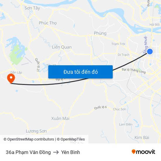 36a Phạm Văn Đồng to Yên Bình map
