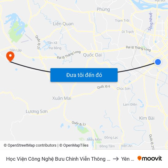 Học Viện Công Nghệ Bưu Chính Viễn Thông - Trần Phú (Hà Đông) to Yên Bình map