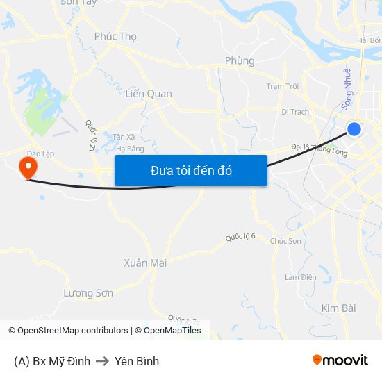 (A) Bx Mỹ Đình to Yên Bình map