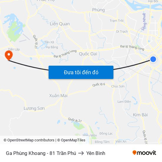 Ga Phùng Khoang - 81 Trần Phú to Yên Bình map