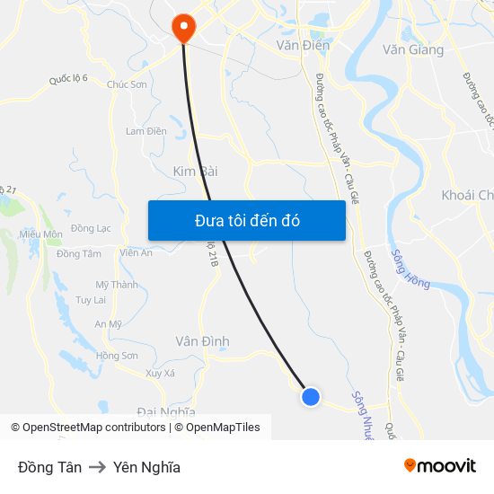 Đồng Tân to Yên Nghĩa map