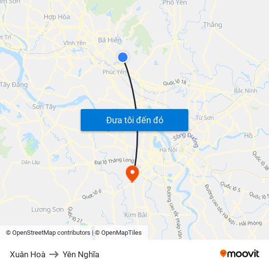 Xuân Hoà to Yên Nghĩa map