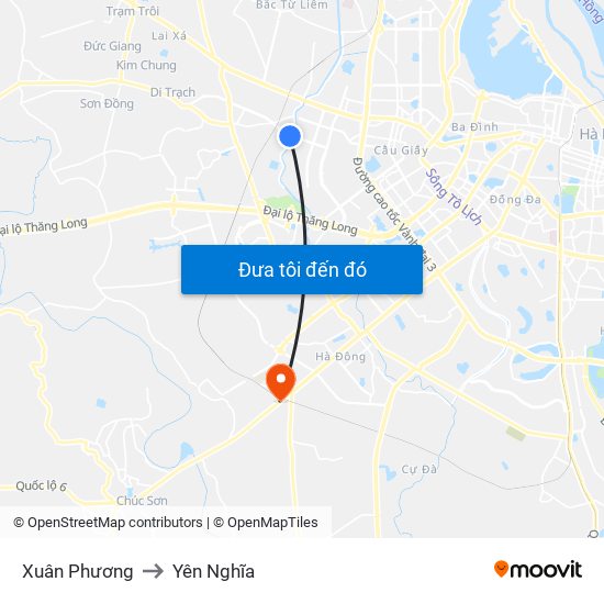 Xuân Phương to Yên Nghĩa map