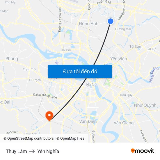 Thuỵ Lâm to Yên Nghĩa map
