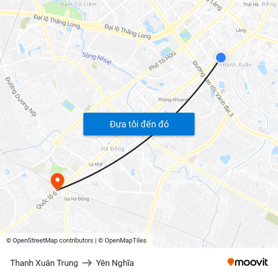 Thanh Xuân Trung to Yên Nghĩa map