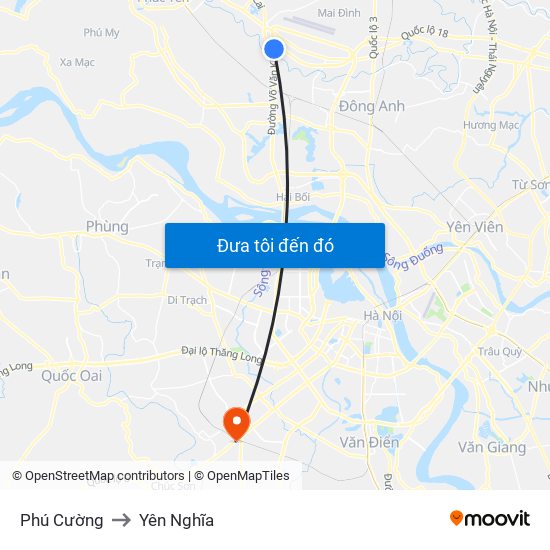 Phú Cường to Yên Nghĩa map