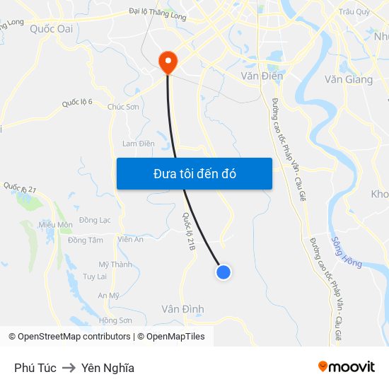 Phú Túc to Yên Nghĩa map