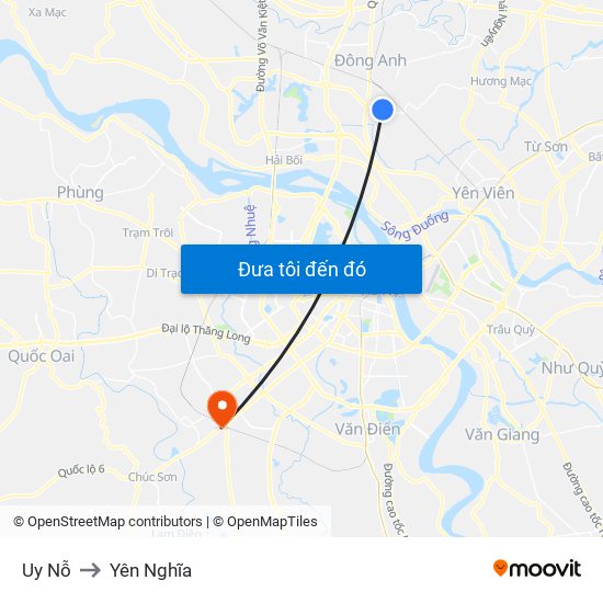 Uy Nỗ to Yên Nghĩa map