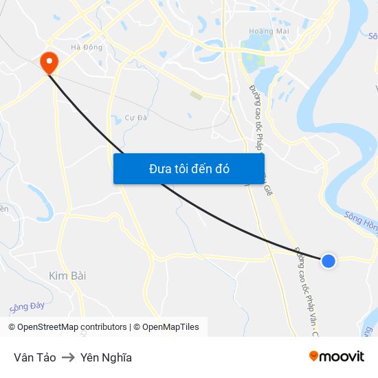 Vân Tảo to Yên Nghĩa map