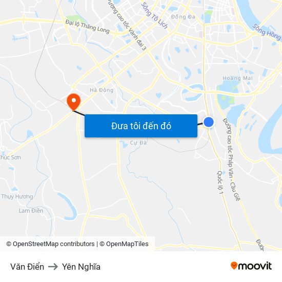 Văn Điển to Yên Nghĩa map