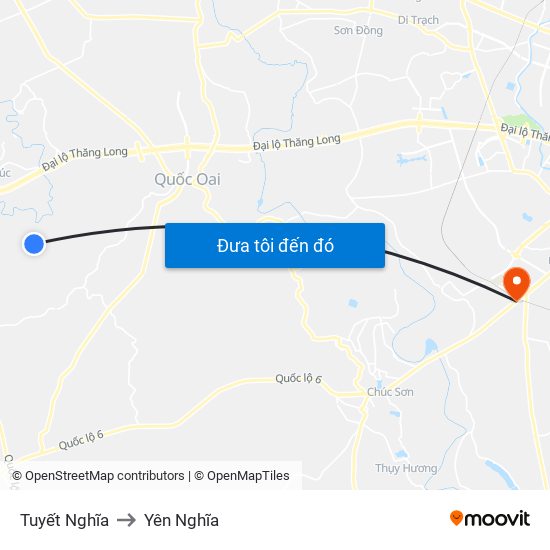 Tuyết Nghĩa to Yên Nghĩa map