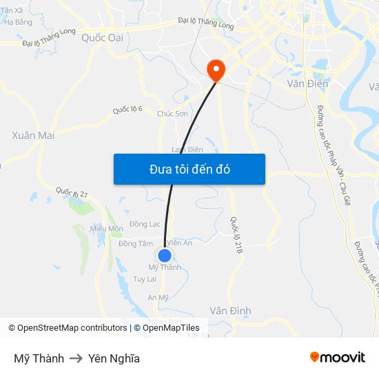 Mỹ Thành to Yên Nghĩa map