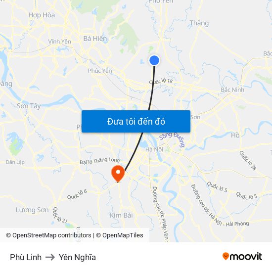 Phù Linh to Yên Nghĩa map