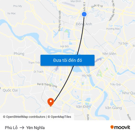 Phù Lỗ to Yên Nghĩa map