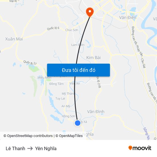 Lê Thanh to Yên Nghĩa map