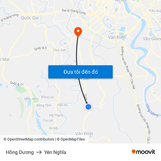 Hồng Dương to Yên Nghĩa map