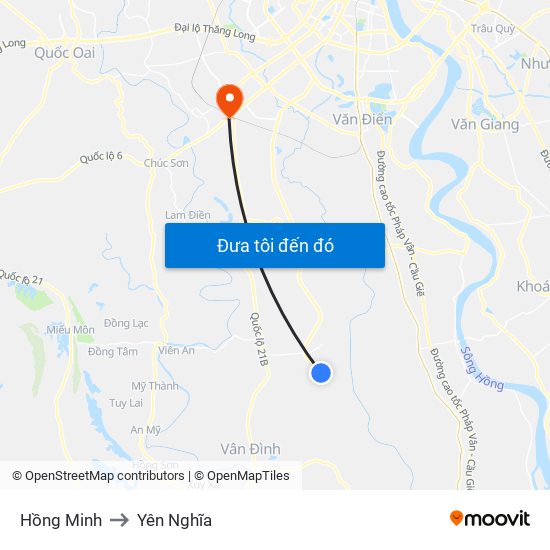 Hồng Minh to Yên Nghĩa map