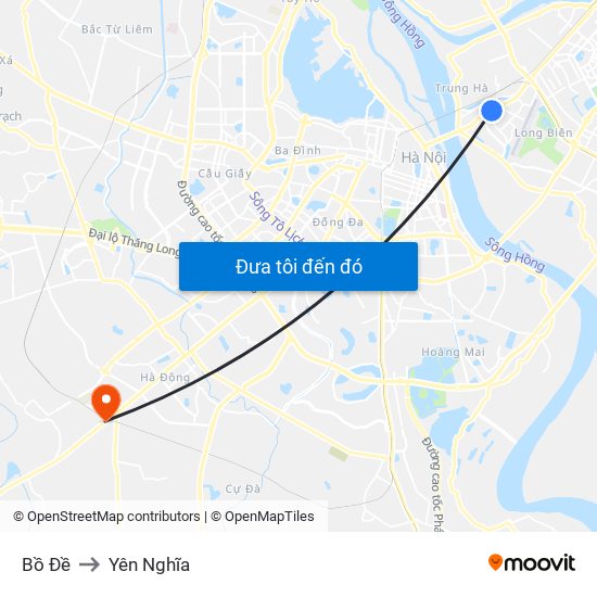 Bồ Đề to Yên Nghĩa map