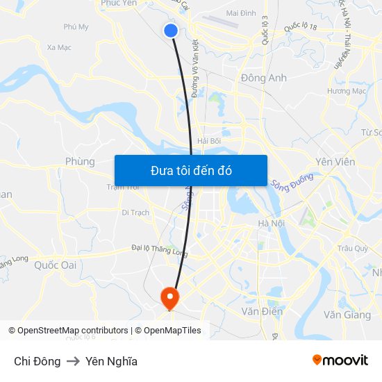 Chi Đông to Yên Nghĩa map