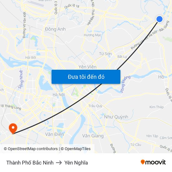 Thành Phố Bắc Ninh to Yên Nghĩa map