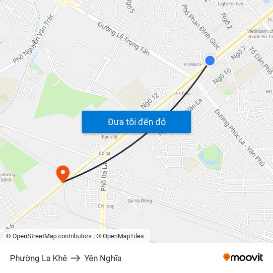 Phường La Khê to Yên Nghĩa map