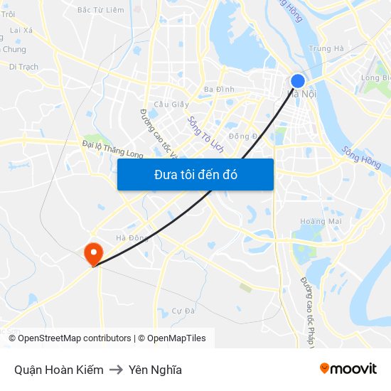 Quận Hoàn Kiếm to Yên Nghĩa map