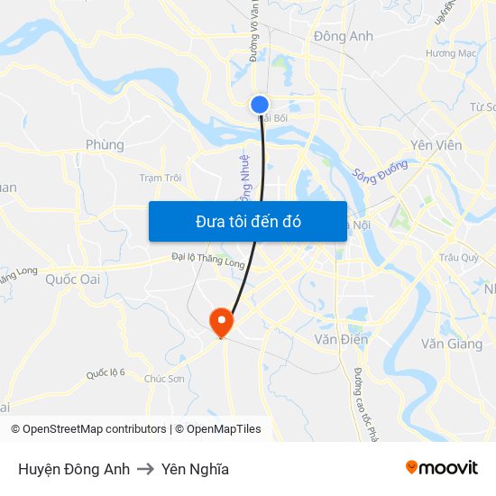 Huyện Đông Anh to Yên Nghĩa map