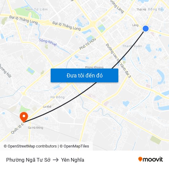 Phường Ngã Tư Sở to Yên Nghĩa map