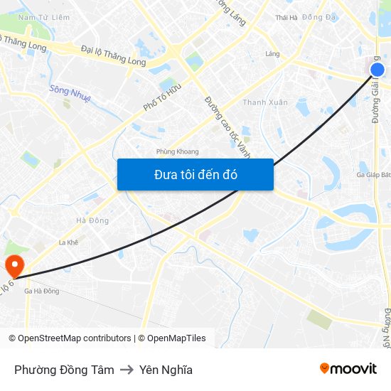 Phường Đồng Tâm to Yên Nghĩa map