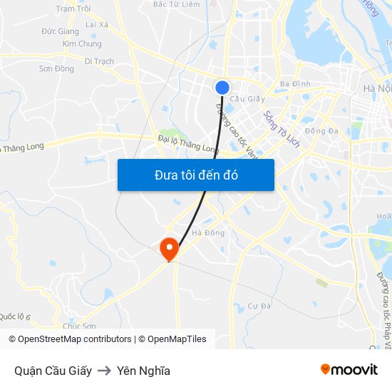 Quận Cầu Giấy to Yên Nghĩa map