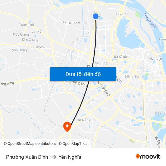 Phường Xuân Đỉnh to Yên Nghĩa map