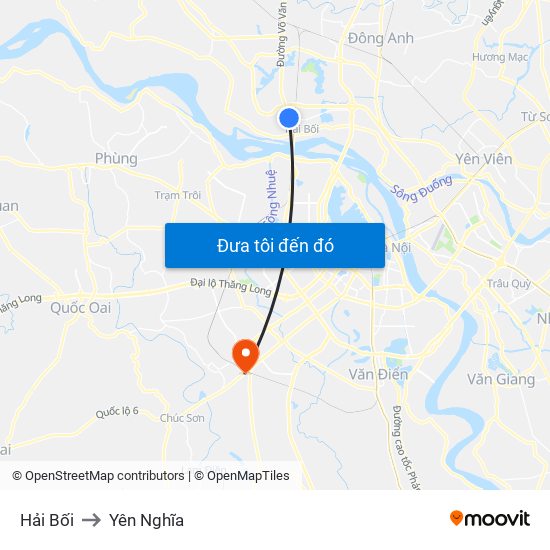 Hải Bối to Yên Nghĩa map