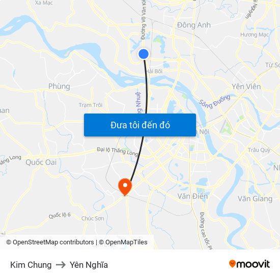 Kim Chung to Yên Nghĩa map