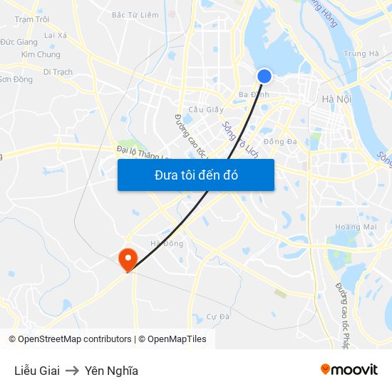Liễu Giai to Yên Nghĩa map