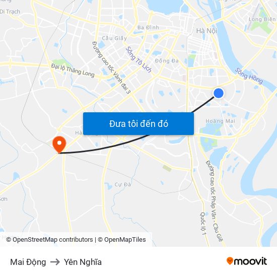 Mai Động to Yên Nghĩa map