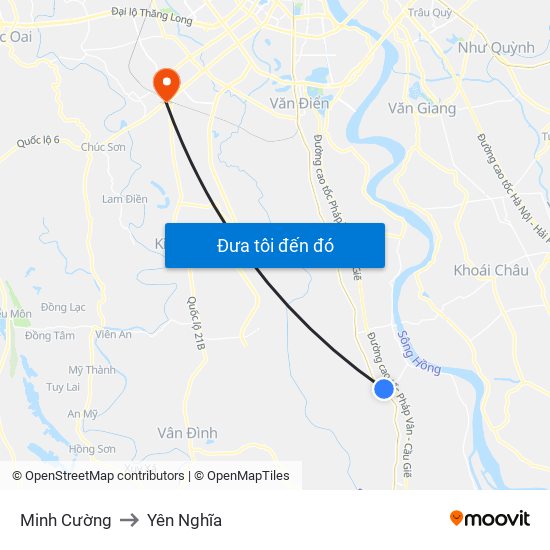 Minh Cường to Yên Nghĩa map