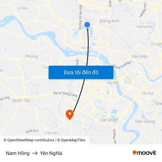 Nam Hồng to Yên Nghĩa map