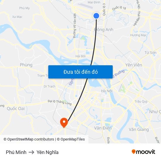 Phú Minh to Yên Nghĩa map
