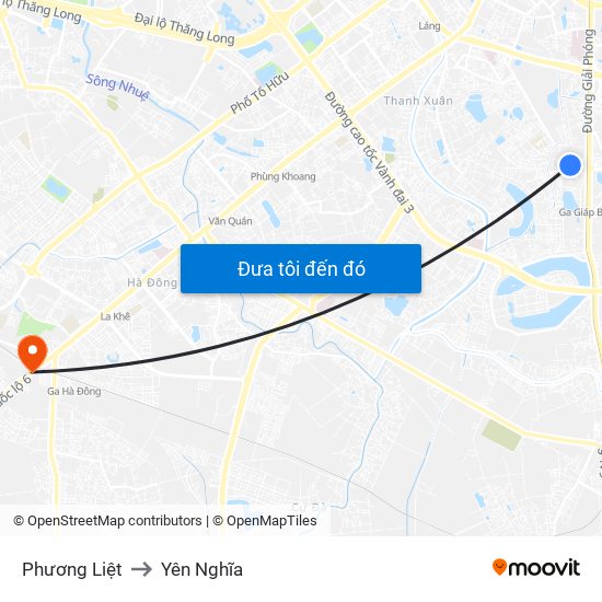 Phương Liệt to Yên Nghĩa map