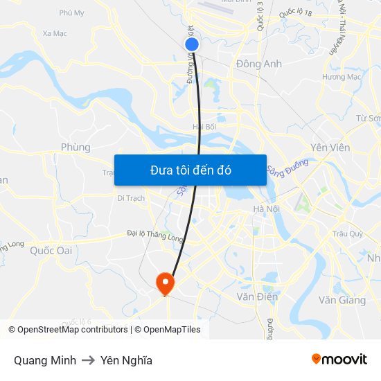 Quang Minh to Yên Nghĩa map