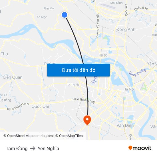 Tam Đồng to Yên Nghĩa map